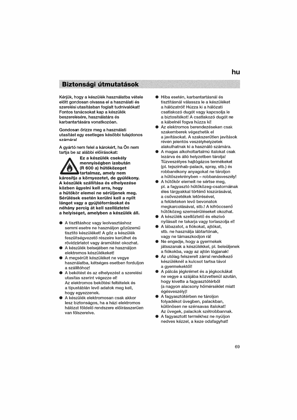 Biztonsági útmutatások, Biztonsági útmutatások hu | Bosch KGV36610 User Manual | Page 69 / 141
