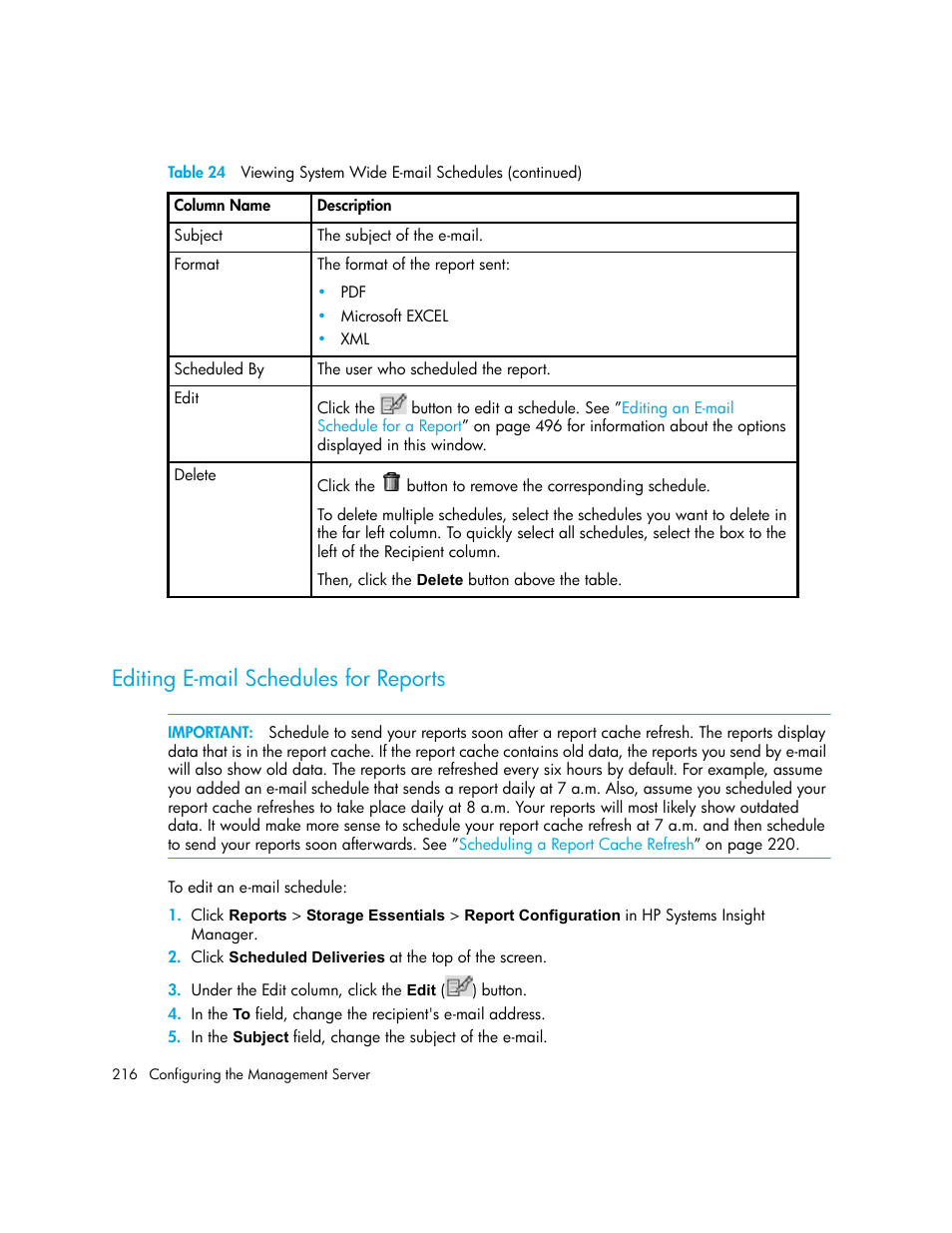 Editing e-mail schedules for reports | HP Storage Essentials NAS Manager Software User Manual | Page 248 / 770