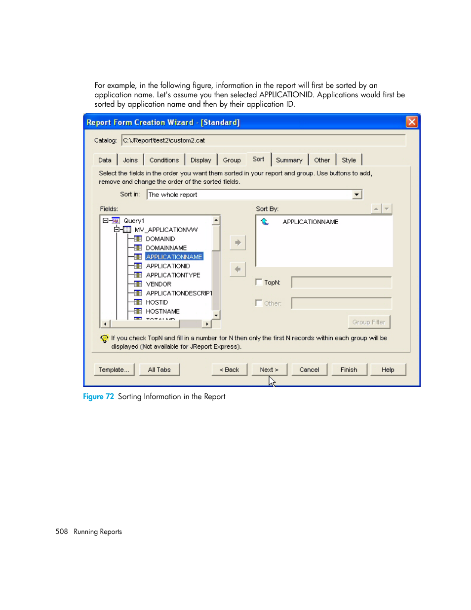 72 sorting information in the report | HP Storage Essentials NAS Manager Software User Manual | Page 540 / 770