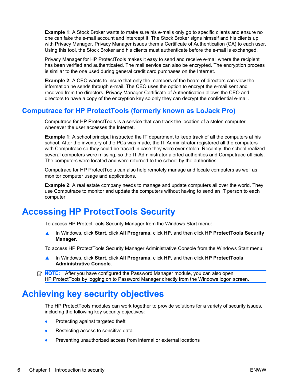 Accessing hp protecttools security, Achieving key security objectives | HP HP ProtectTools Security Software, Version 6.0 (User Guide) User Manual | Page 16 / 74
