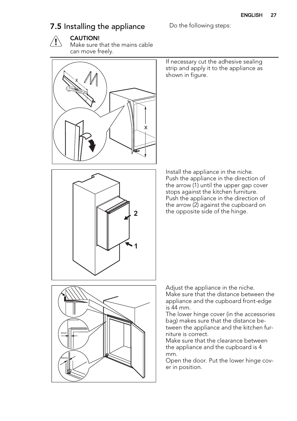 5 installing the appliance | AEG SKS51000S0 User Manual | Page 27 / 84