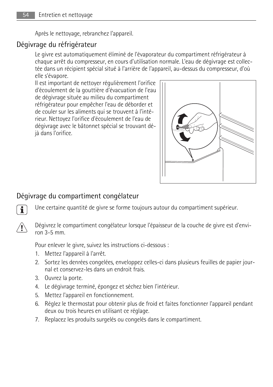 Dégivrage du réfrigérateur, Dégivrage du compartiment congélateur | AEG SKS51040S0 User Manual | Page 54 / 92