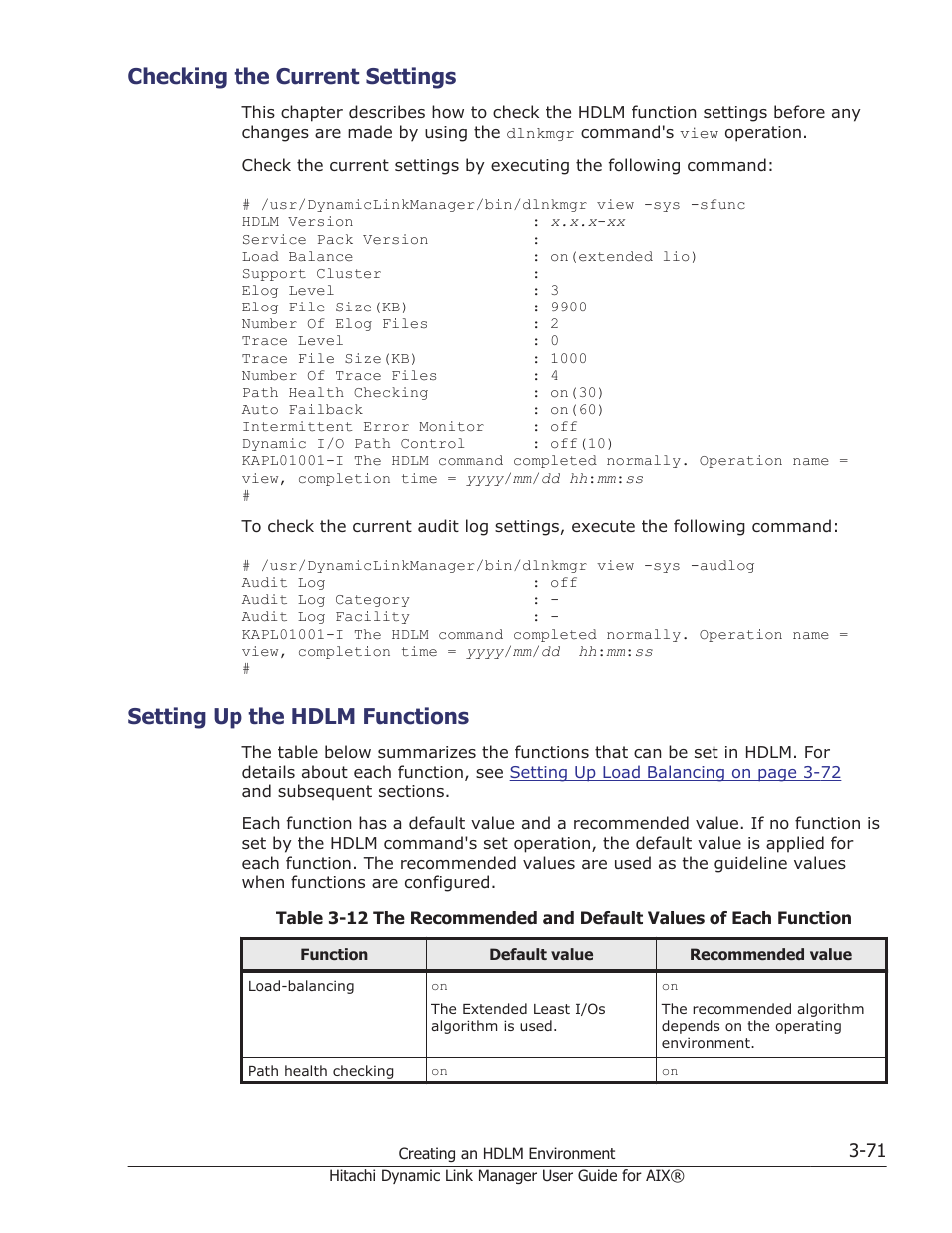 Checking the current settings, Setting up the hdlm functions, Checking the current settings -71 | Setting up the hdlm functions -71, Setting up the hdlm | HP XP Racks User Manual | Page 133 / 460