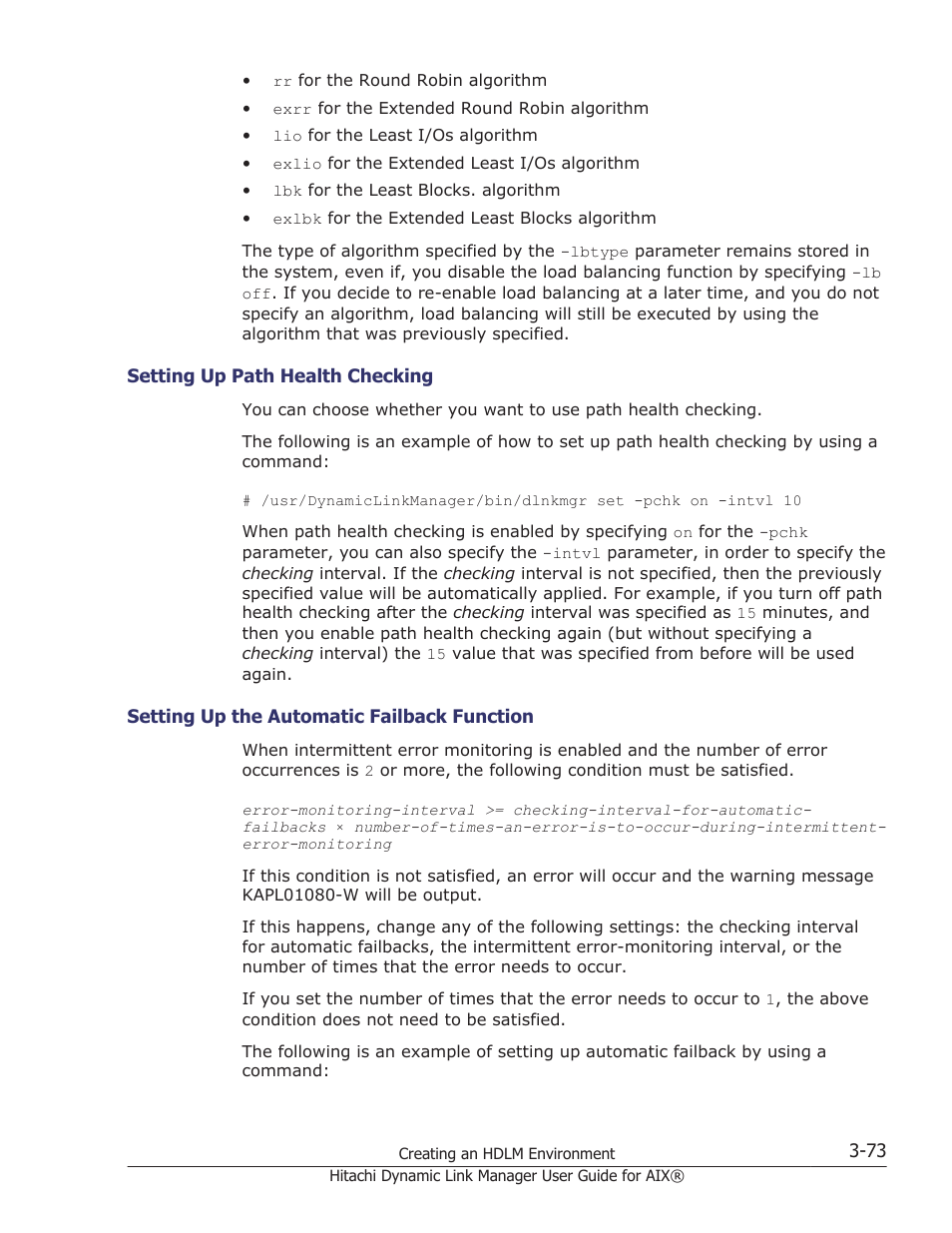 Setting up path health checking -73, Setting up the automatic failback function -73 | HP XP Racks User Manual | Page 135 / 460