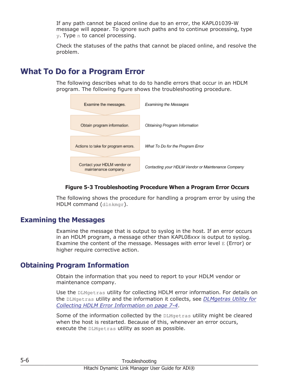 What to do for a program error, Examining the messages, Obtaining program information | What to do for a program error -6, Examining the messages -6, Obtaining program information -6 | HP XP Racks User Manual | Page 204 / 460