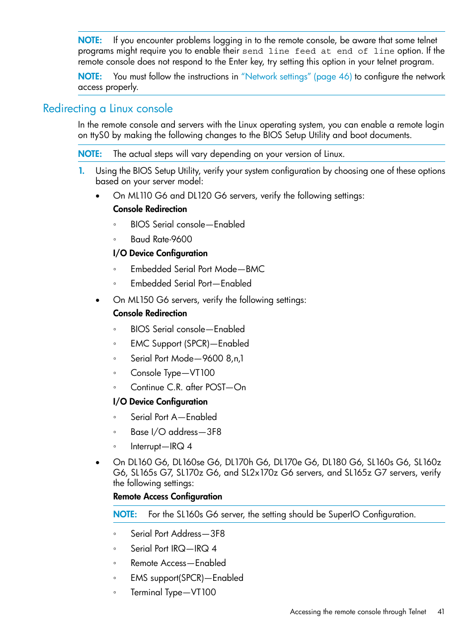 Redirecting a linux console | HP ProLiant SL2x170z G6 Server User Manual | Page 41 / 60