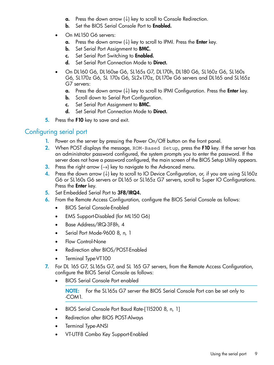 Configuring serial port | HP ProLiant SL2x170z G6 Server User Manual | Page 9 / 60