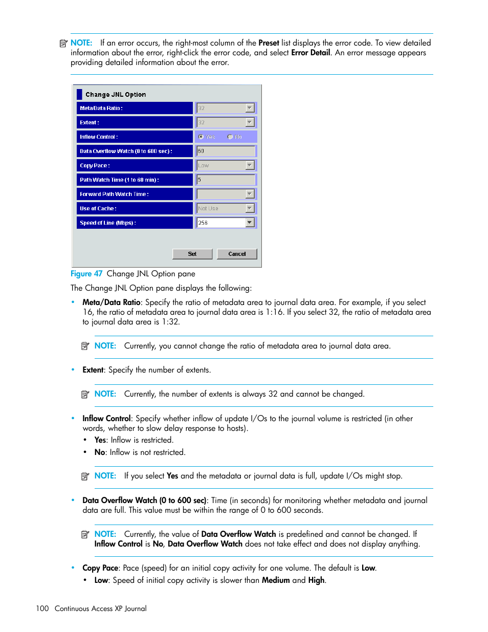 Figure 47 change jnl option pane, 47 change jnl option pane | HP StorageWorks XP Remote Web Console Software User Manual | Page 100 / 154