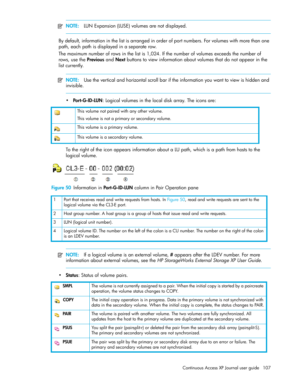 50 information in port-g-id-lun | HP StorageWorks XP Remote Web Console Software User Manual | Page 107 / 154