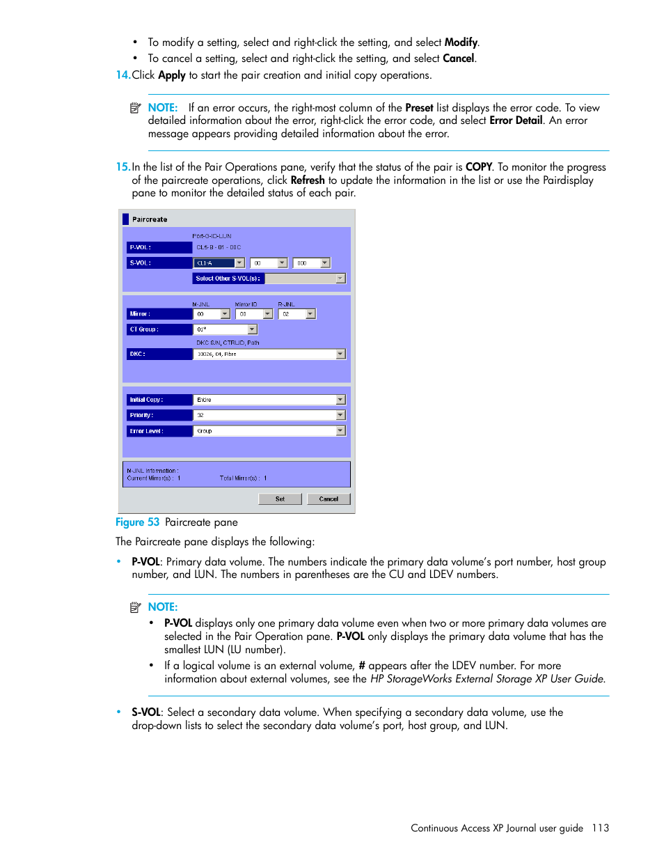 Figure 53 paircreate pane, 53 paircreate pane | HP StorageWorks XP Remote Web Console Software User Manual | Page 113 / 154