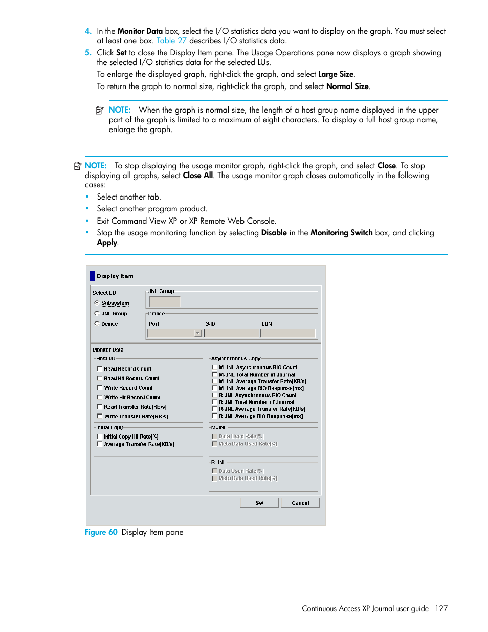 Figure 60 display item pane, 60 display item pane | HP StorageWorks XP Remote Web Console Software User Manual | Page 127 / 154