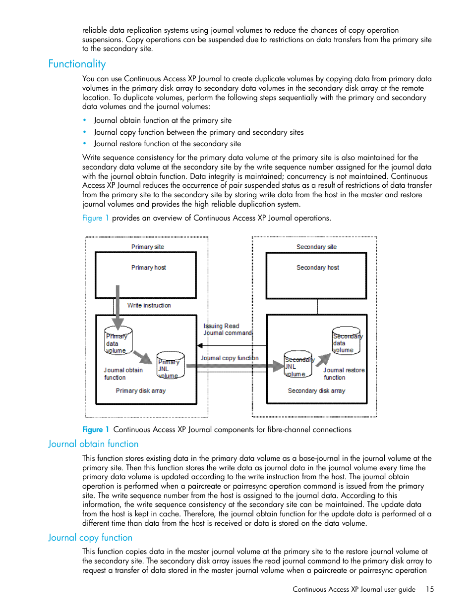 Functionality, Journal obtain function, Journal copy function | HP StorageWorks XP Remote Web Console Software User Manual | Page 15 / 154