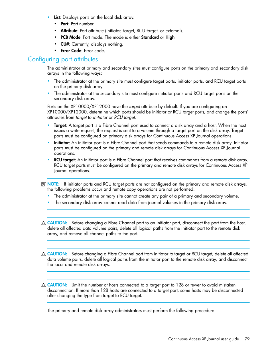 Configuring port attributes | HP StorageWorks XP Remote Web Console Software User Manual | Page 79 / 154