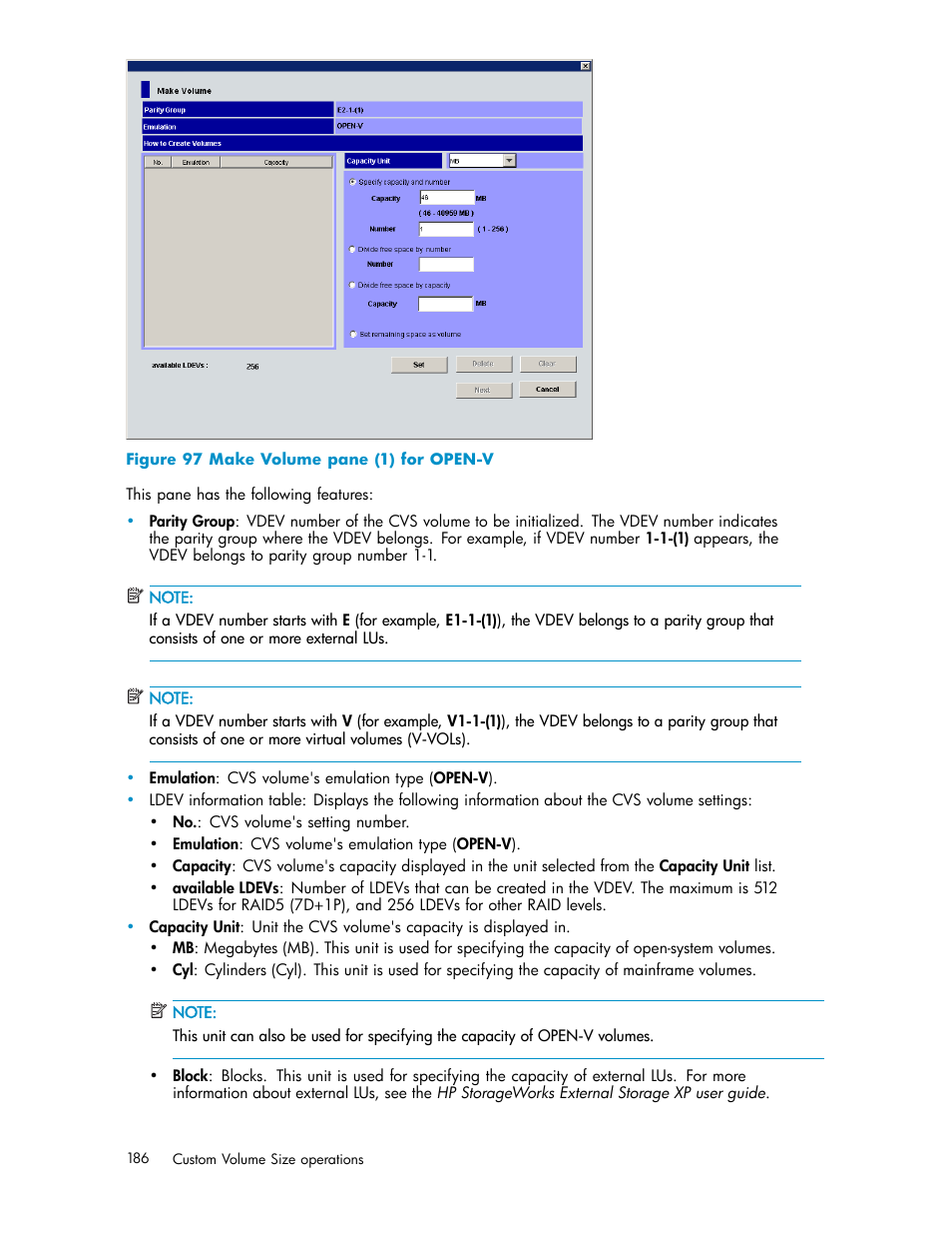 Make volume pane (1) for open-v | HP StorageWorks XP10000 Disk Array User Manual | Page 186 / 220