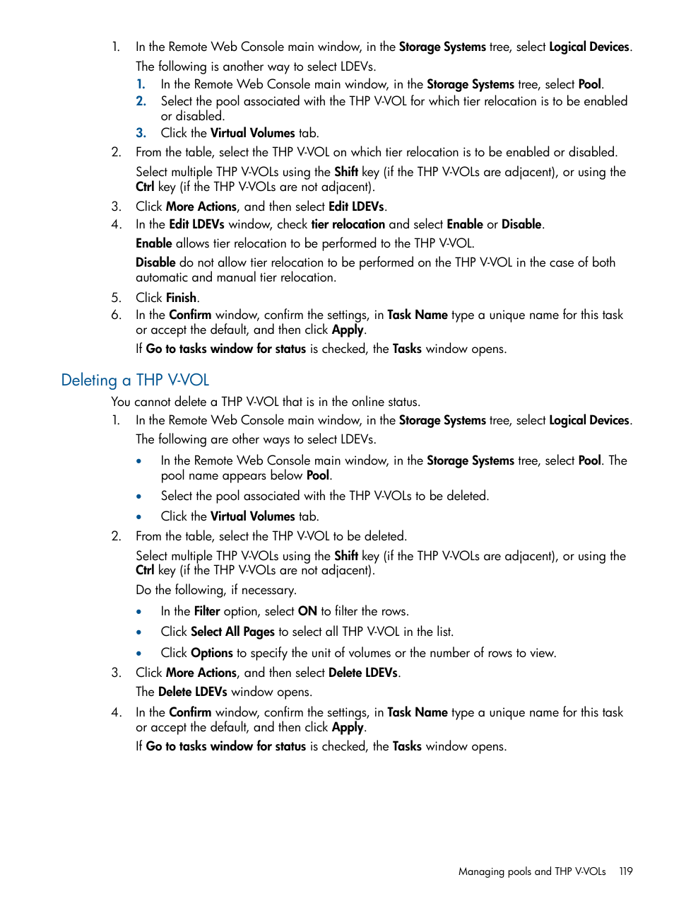 Deleting a thp v-vol | HP XP P9500 Storage User Manual | Page 119 / 367