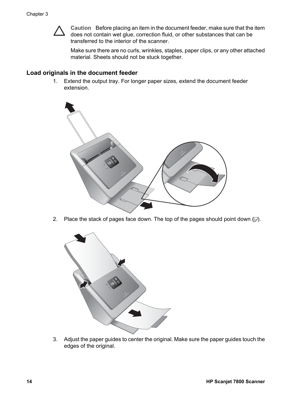 Load originals in the document feeder | HP Scanjet 7800 Document Sheet-feed Scanner User Manual | Page 16 / 30