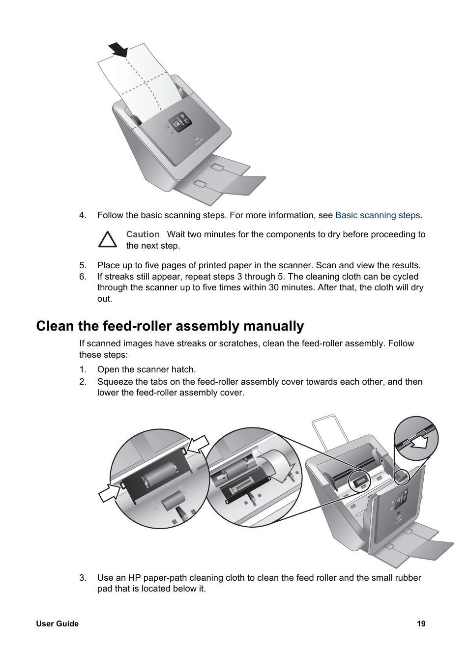 Clean the feed-roller assembly manually | HP Scanjet 7800 Document Sheet-feed Scanner User Manual | Page 21 / 30