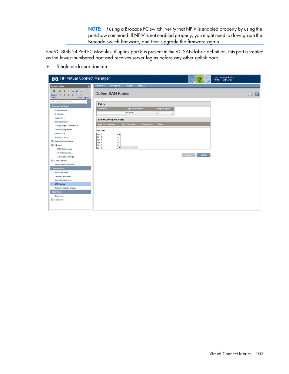 HP Virtual Connect 8Gb 20-port Fibre Channel Module for c-Class BladeSystem User Manual | Page 107 / 223