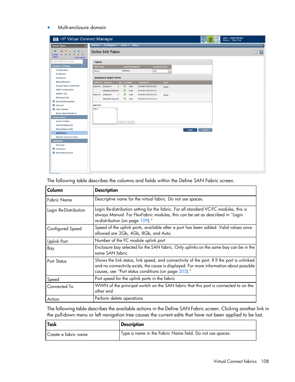 HP Virtual Connect 8Gb 20-port Fibre Channel Module for c-Class BladeSystem User Manual | Page 108 / 223