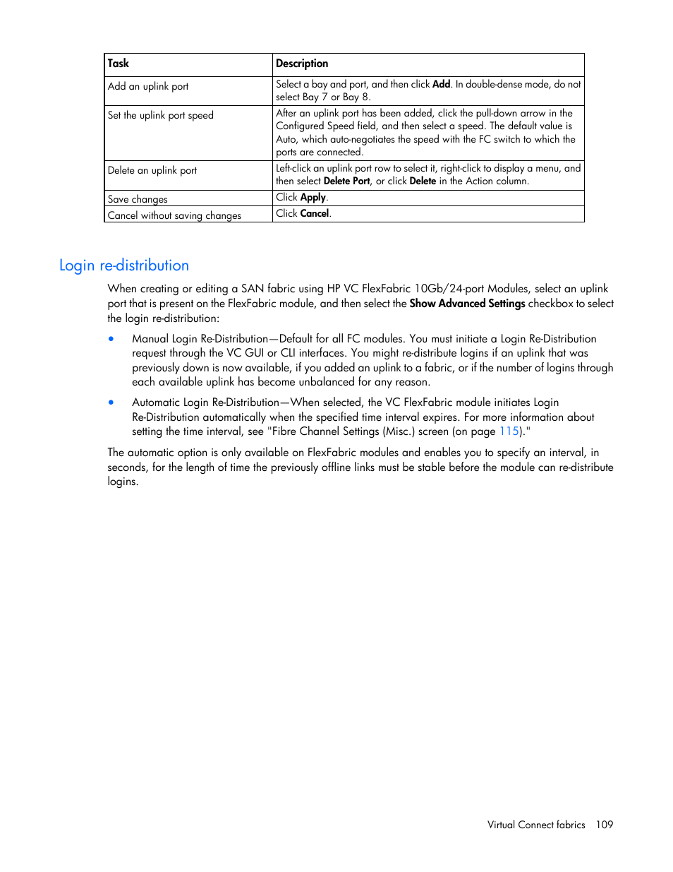 Login re-distribution | HP Virtual Connect 8Gb 20-port Fibre Channel Module for c-Class BladeSystem User Manual | Page 109 / 223