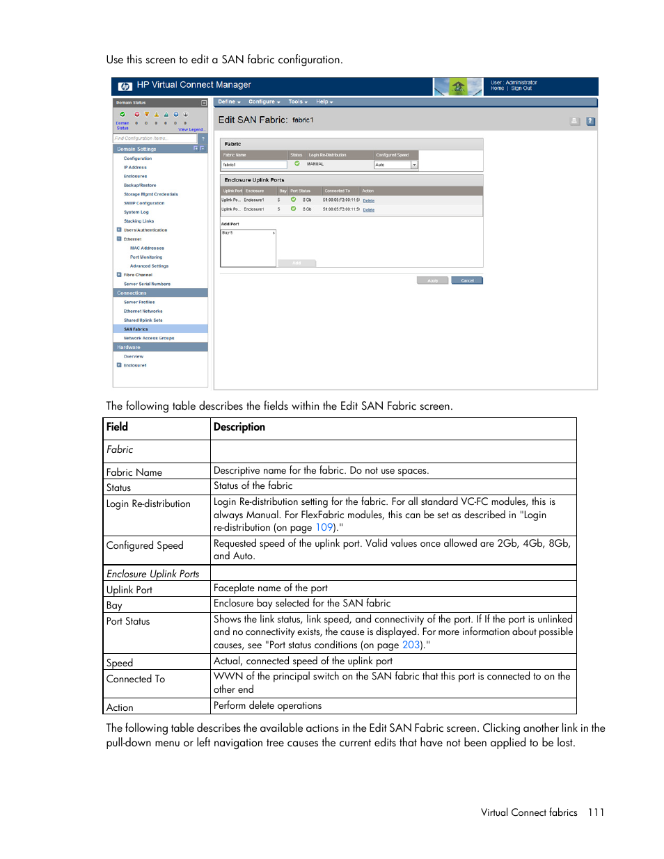 HP Virtual Connect 8Gb 20-port Fibre Channel Module for c-Class BladeSystem User Manual | Page 111 / 223