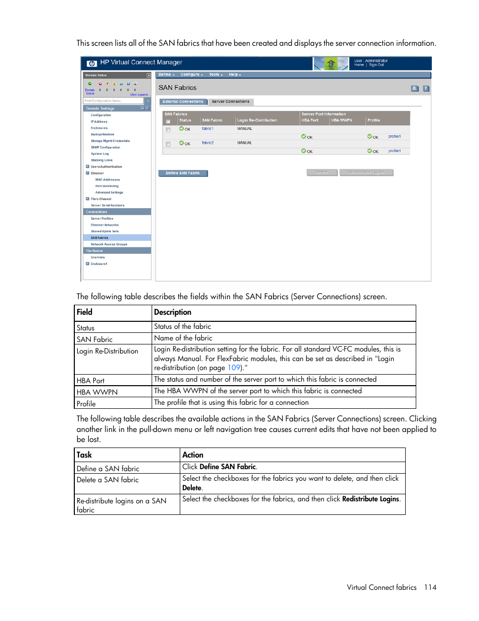 HP Virtual Connect 8Gb 20-port Fibre Channel Module for c-Class BladeSystem User Manual | Page 114 / 223