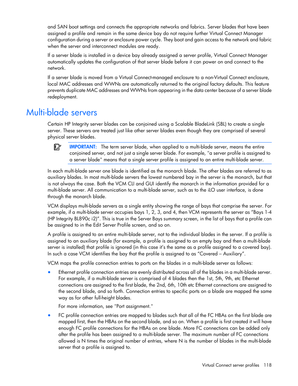 Multi-blade servers | HP Virtual Connect 8Gb 20-port Fibre Channel Module for c-Class BladeSystem User Manual | Page 118 / 223