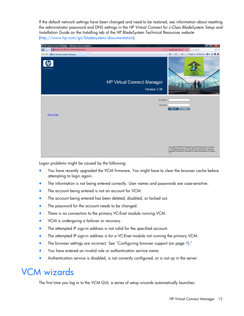 Vcm wizards | HP Virtual Connect 8Gb 20-port Fibre Channel Module for c-Class BladeSystem User Manual | Page 12 / 223
