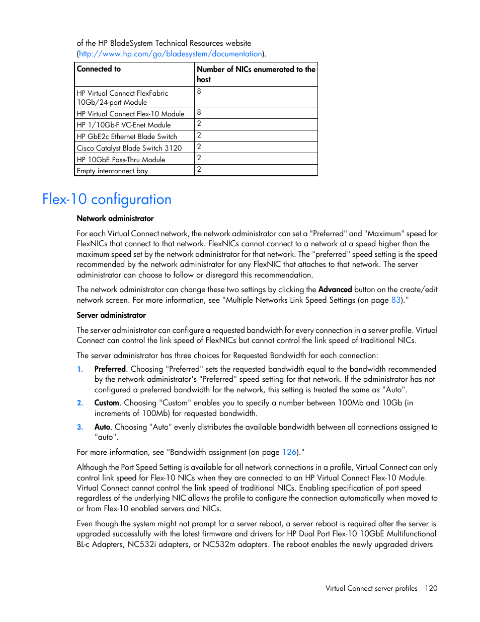 Flex-10 configuration | HP Virtual Connect 8Gb 20-port Fibre Channel Module for c-Class BladeSystem User Manual | Page 120 / 223