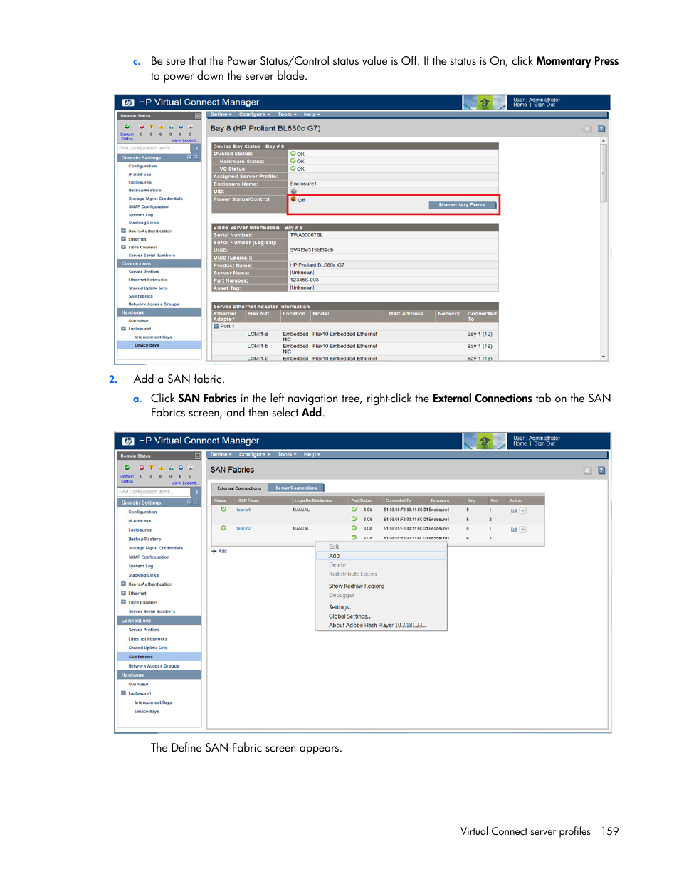 HP Virtual Connect 8Gb 20-port Fibre Channel Module for c-Class BladeSystem User Manual | Page 159 / 223