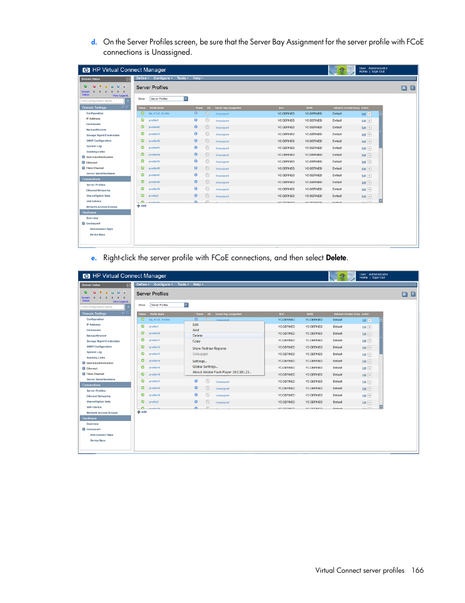 HP Virtual Connect 8Gb 20-port Fibre Channel Module for c-Class BladeSystem User Manual | Page 166 / 223