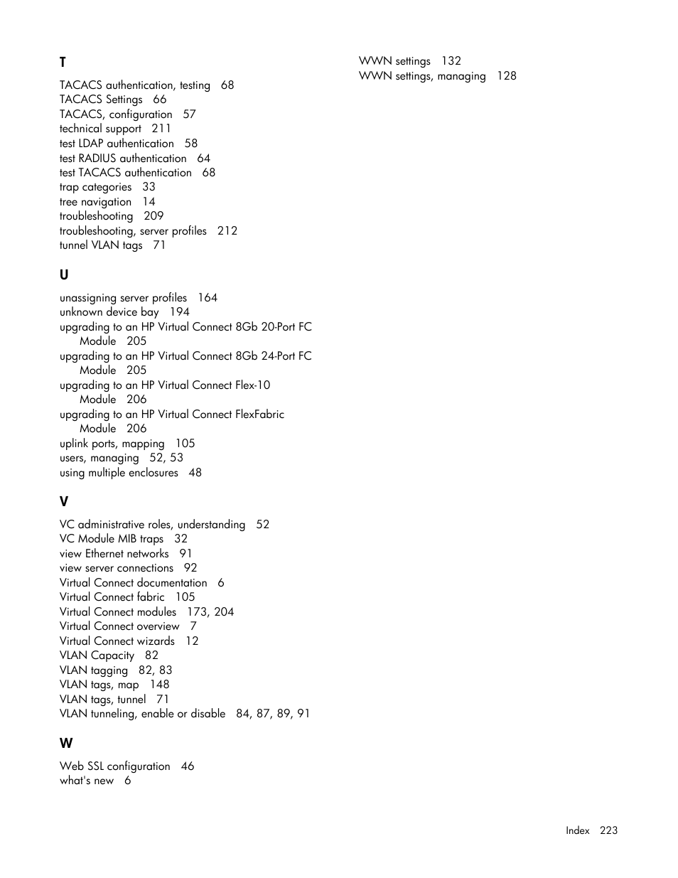 HP Virtual Connect 8Gb 20-port Fibre Channel Module for c-Class BladeSystem User Manual | Page 223 / 223