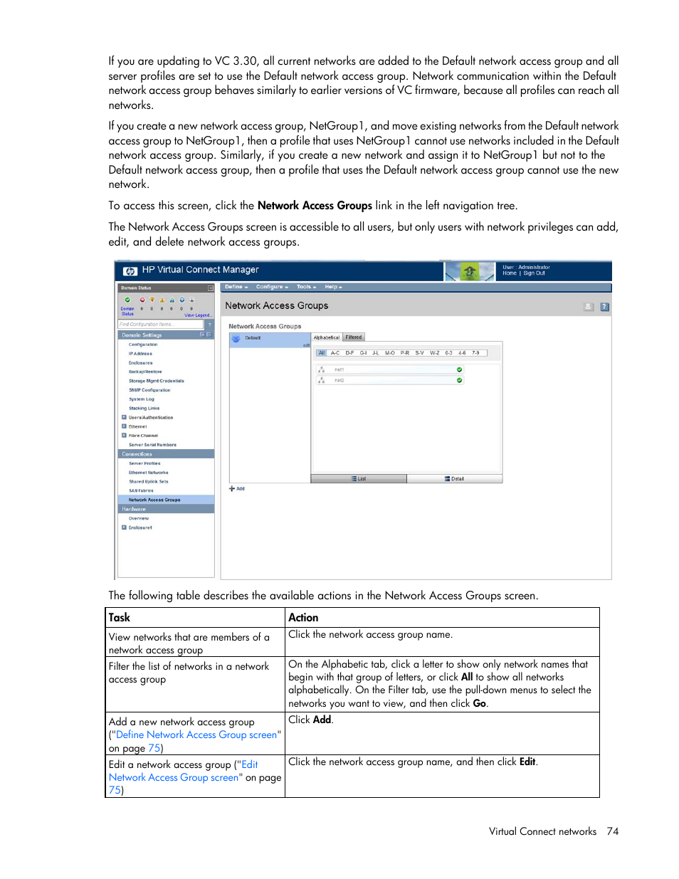 HP Virtual Connect 8Gb 20-port Fibre Channel Module for c-Class BladeSystem User Manual | Page 74 / 223