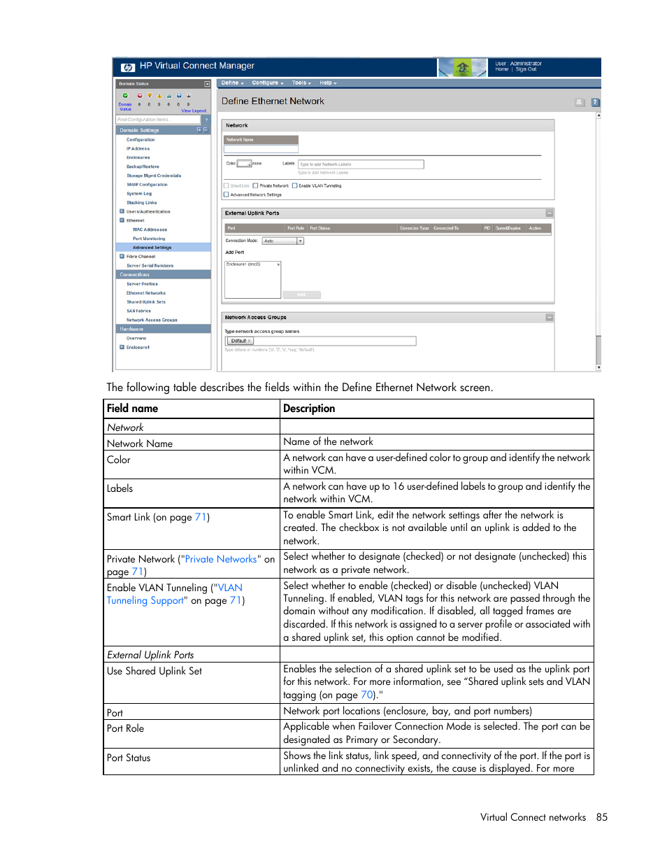 HP Virtual Connect 8Gb 20-port Fibre Channel Module for c-Class BladeSystem User Manual | Page 85 / 223
