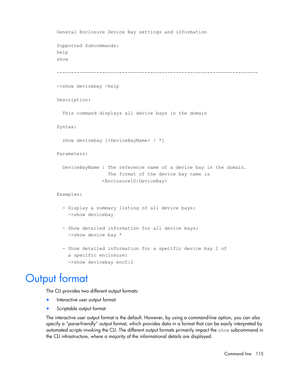 Output format | HP Virtual Connect 4Gb Fibre Channel Module for c-Class BladeSystem User Manual | Page 115 / 172