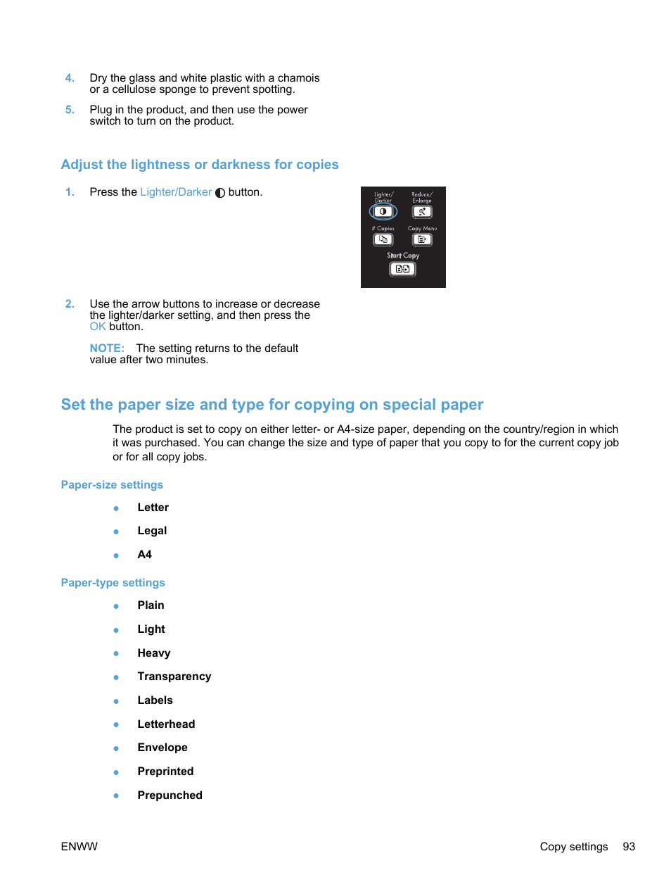 Adjust the lightness or darkness for copies | HP LaserJet Pro M1536dnf MFP SERIES User Manual | Page 107 / 286