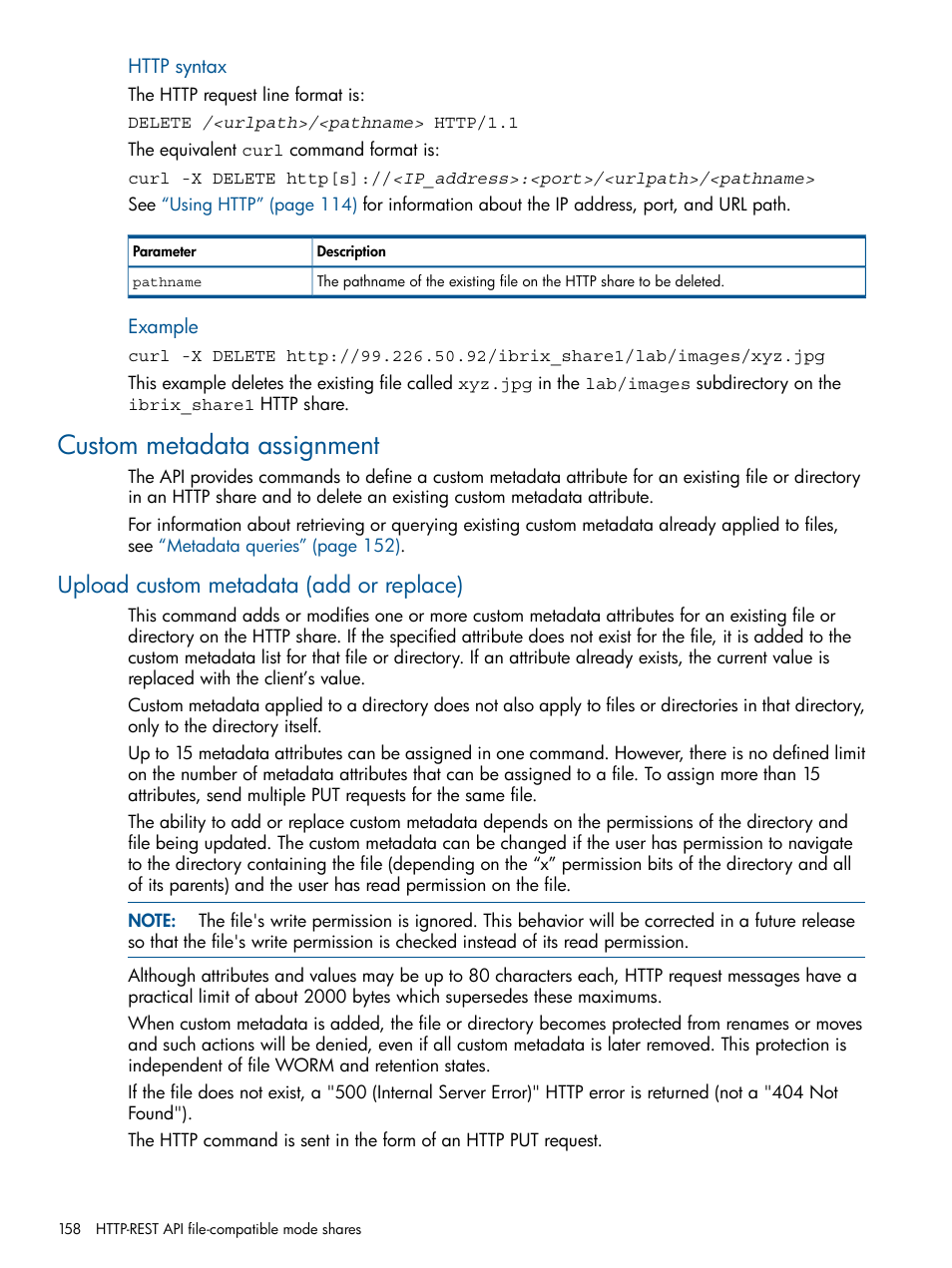 Custom metadata assignment, Upload custom metadata (add or replace) | HP StoreAll Storage User Manual | Page 158 / 294