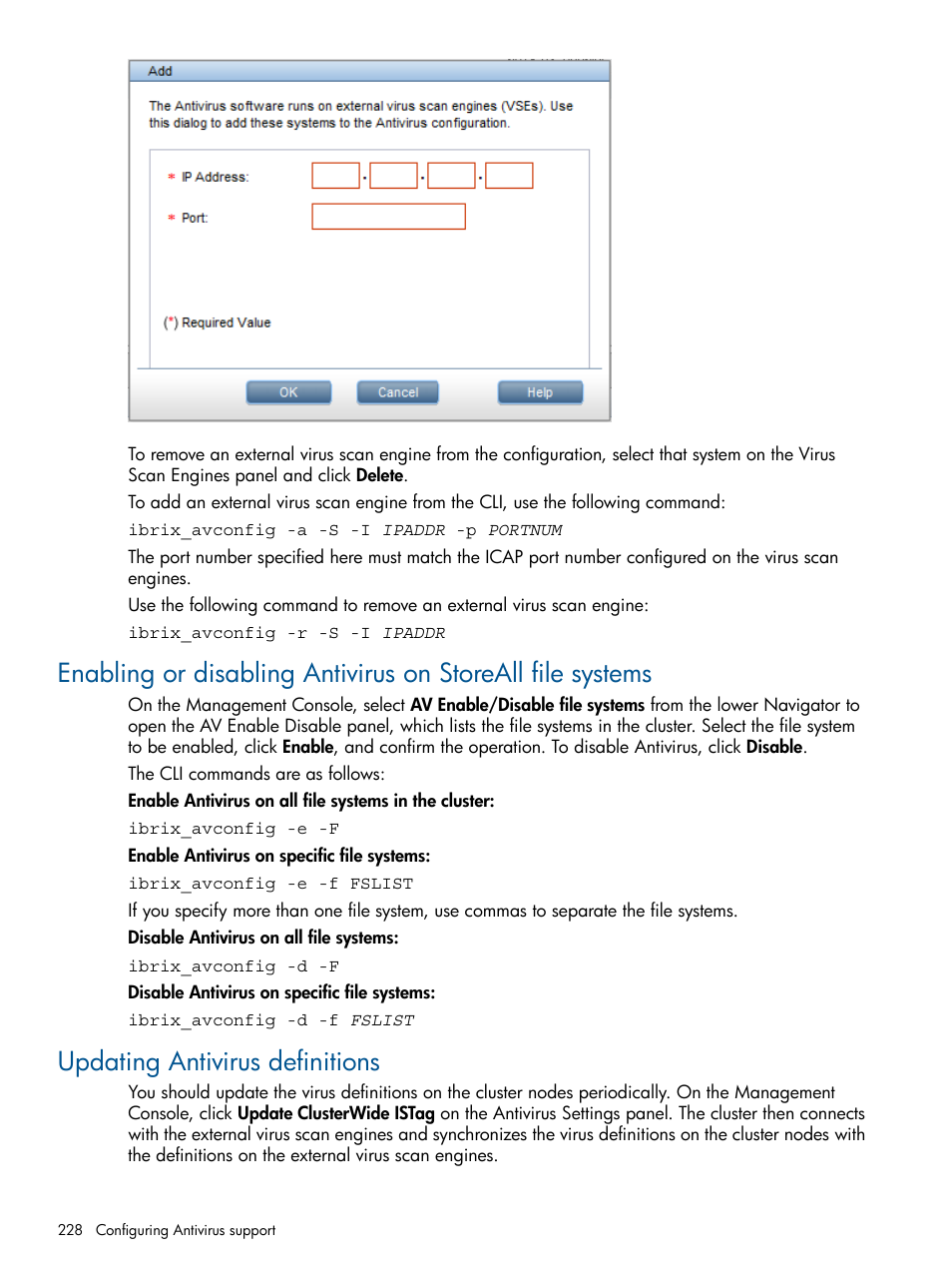 Updating antivirus definitions | HP StoreAll Storage User Manual | Page 228 / 294