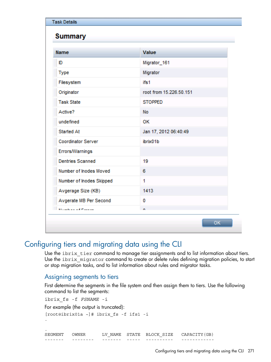 Configuring tiers and migrating data using the cli, Assigning segments to tiers | HP StoreAll Storage User Manual | Page 271 / 294