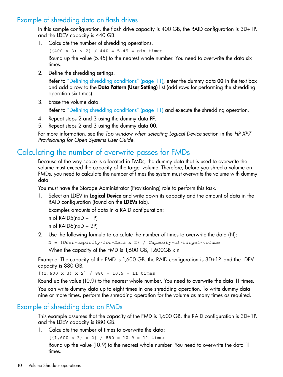 Example of shredding data on flash drives, Example of shredding data on fmds | HP XP7 Storage User Manual | Page 10 / 27