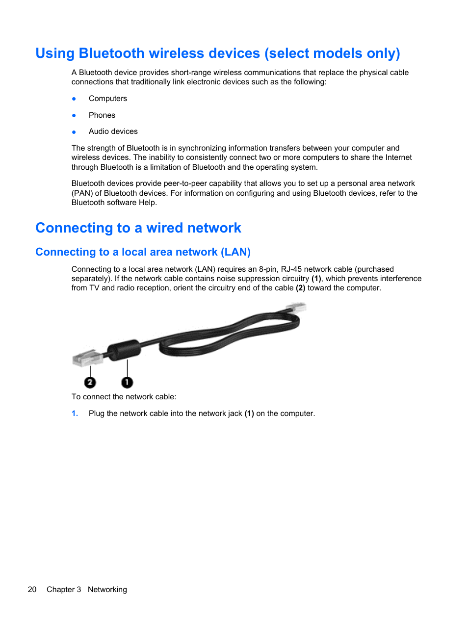 Connecting to a wired network, Connecting to a local area network (lan) | HP Pavilion g4-1311nr Notebook PC User Manual | Page 30 / 99