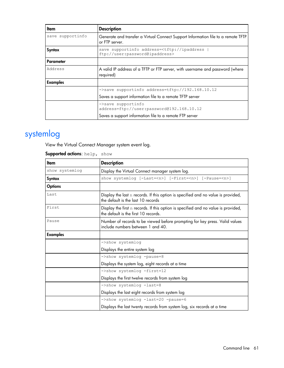 Systemlog | HP Virtual Connect 8Gb 24-port Fibre Channel Module for c-Class BladeSystem User Manual | Page 61 / 93