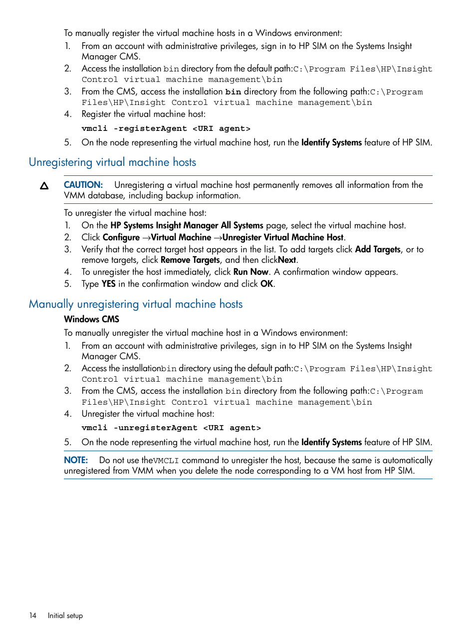 Unregistering virtual machine hosts, Manually unregistering virtual machine hosts | HP Insight Control Software for Linux User Manual | Page 14 / 54