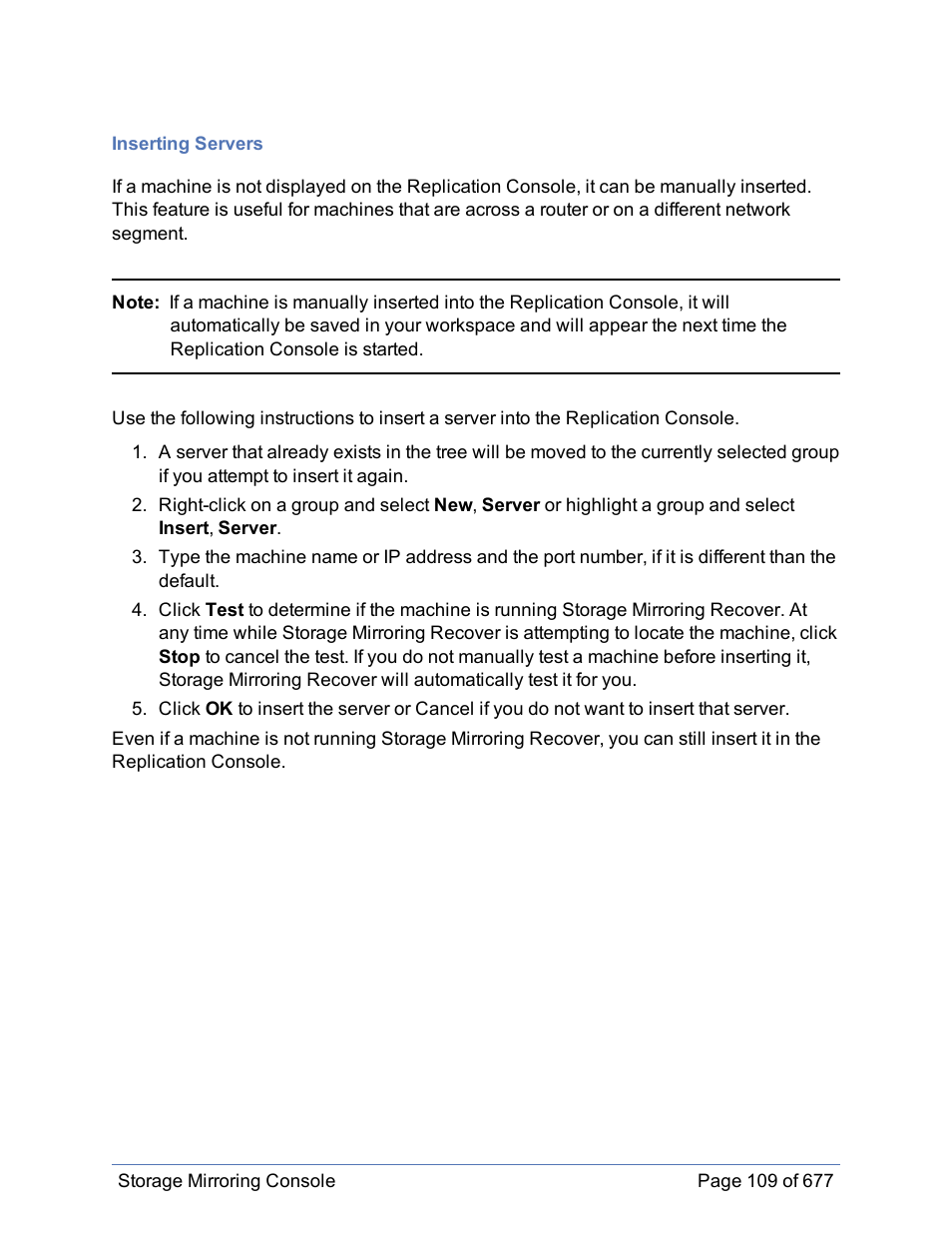 Inserting servers, Manually insert | HP Storage Mirroring Software User Manual | Page 110 / 678