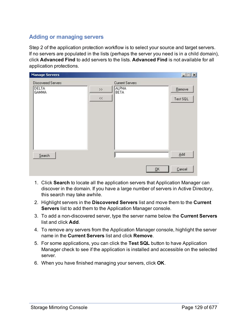 Adding or managing servers | HP Storage Mirroring Software User Manual | Page 130 / 678