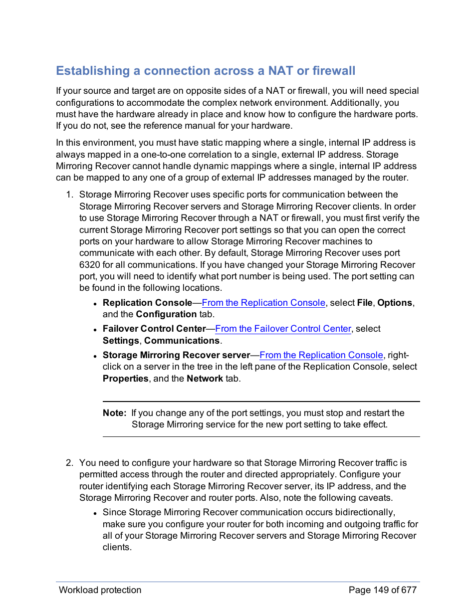 Establishing a connection across a nat or firewall | HP Storage Mirroring Software User Manual | Page 150 / 678