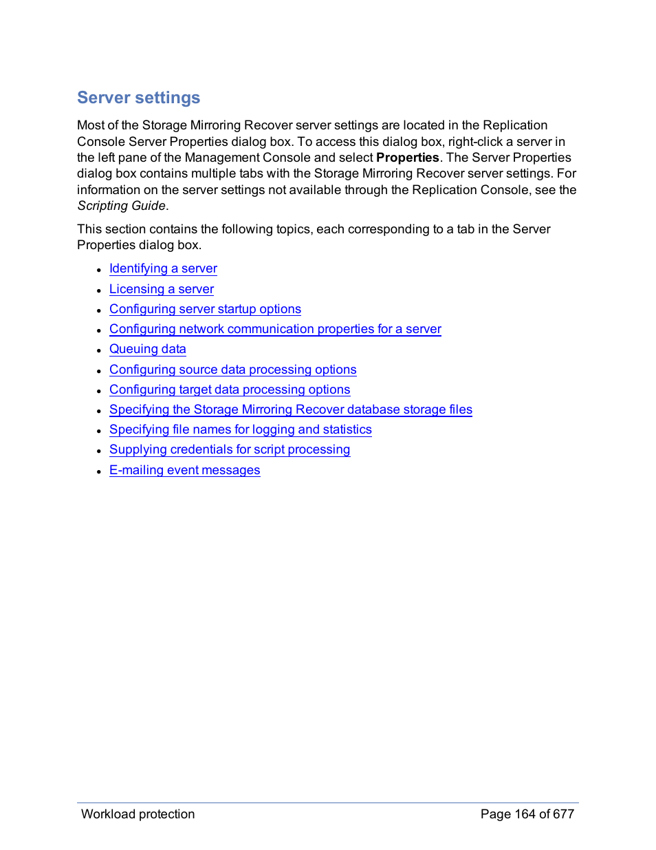 Server settings | HP Storage Mirroring Software User Manual | Page 165 / 678
