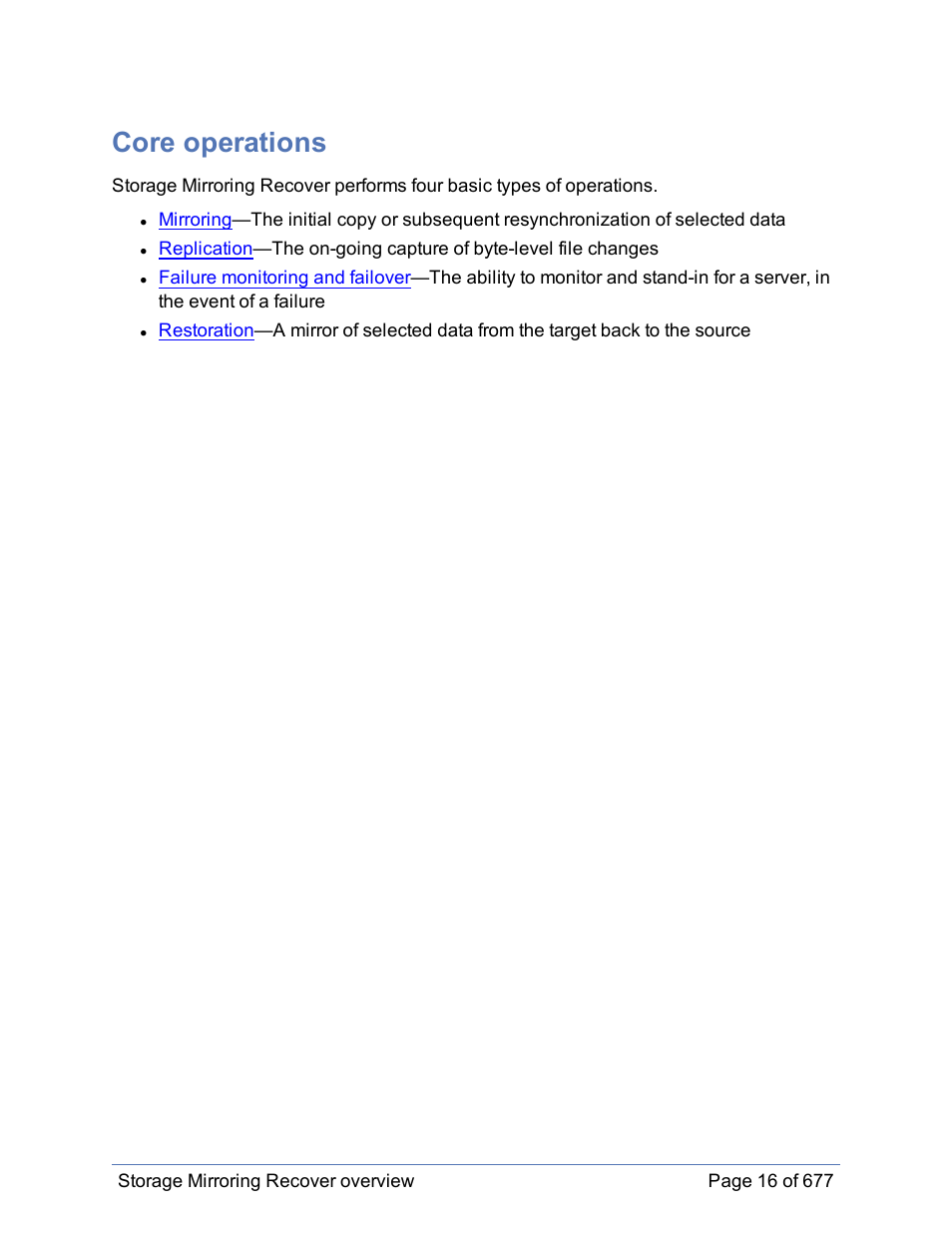 Core operations | HP Storage Mirroring Software User Manual | Page 17 / 678