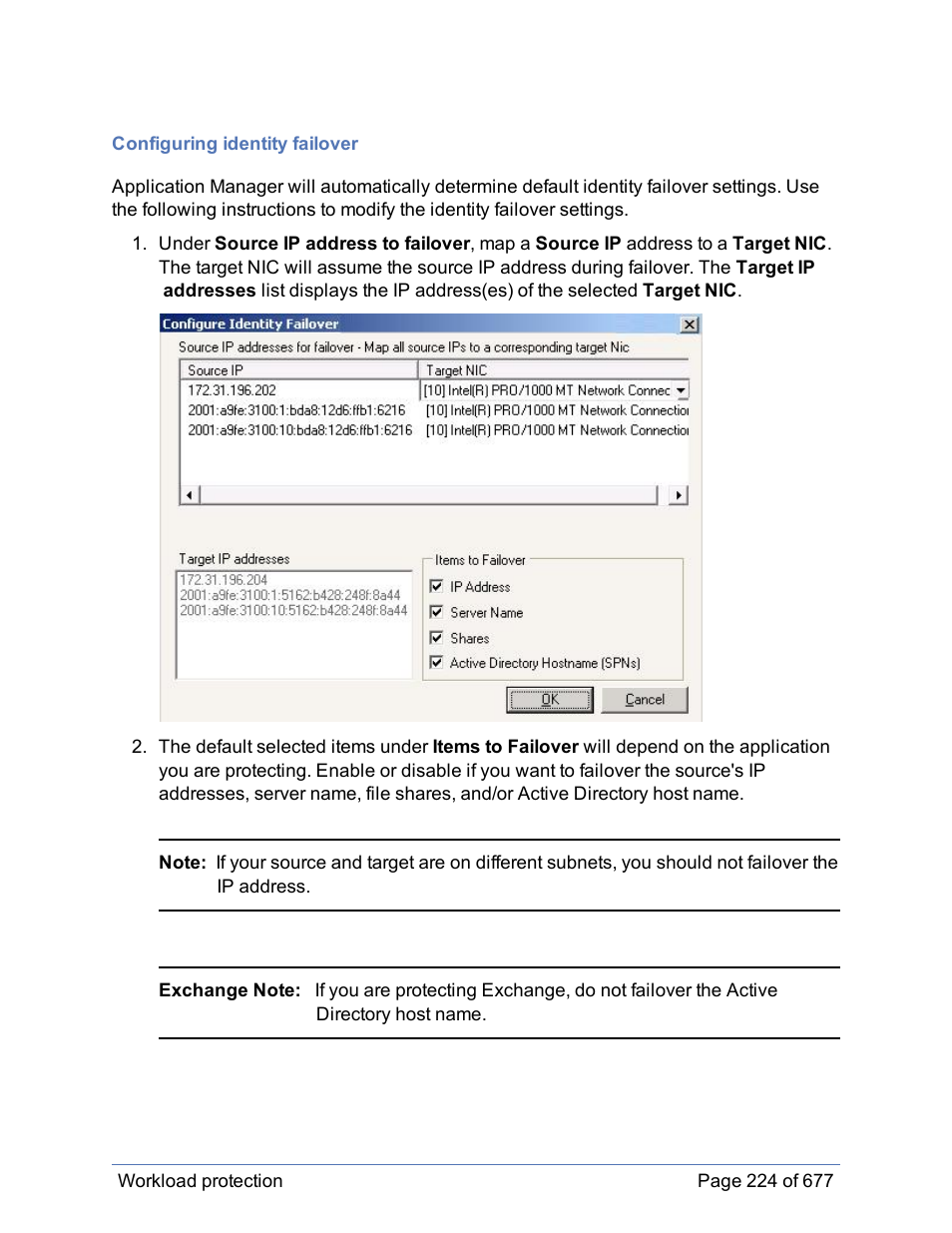 Configuring identity failover, Identity failover settings | HP Storage Mirroring Software User Manual | Page 225 / 678