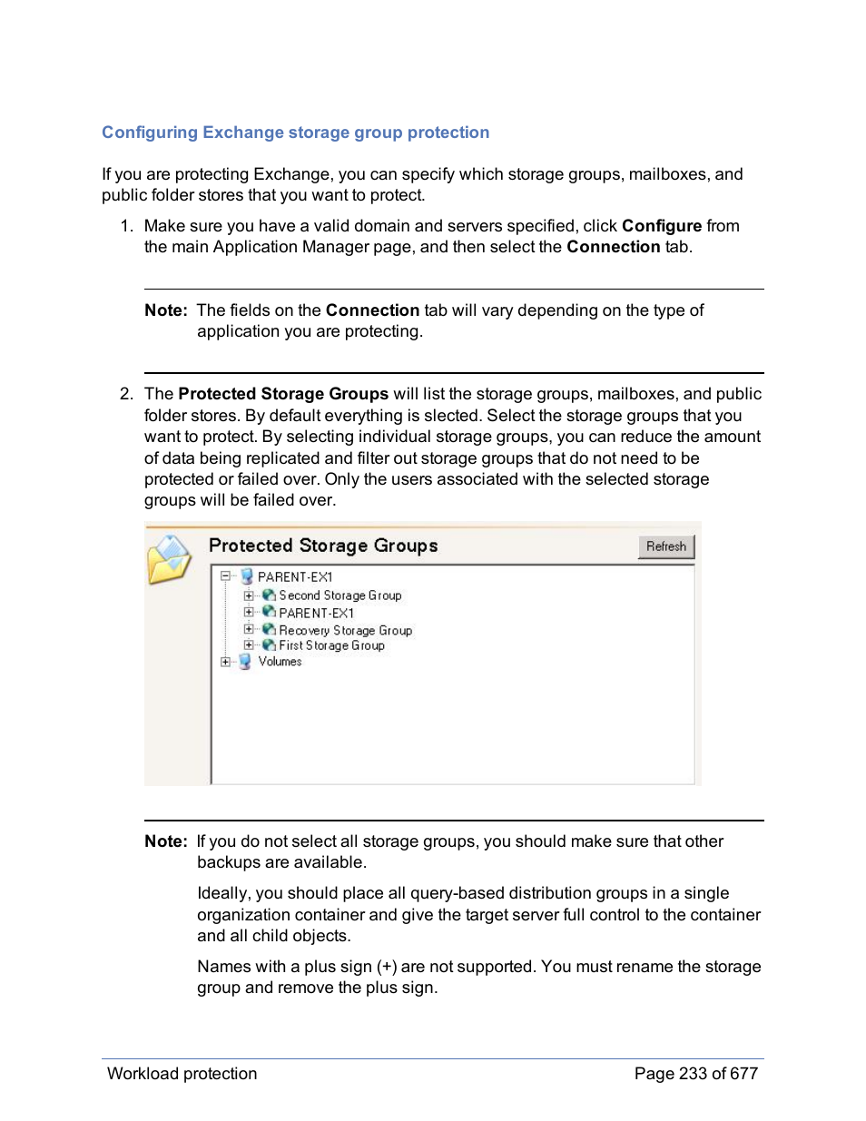 Configuring exchange storage group protection | HP Storage Mirroring Software User Manual | Page 234 / 678